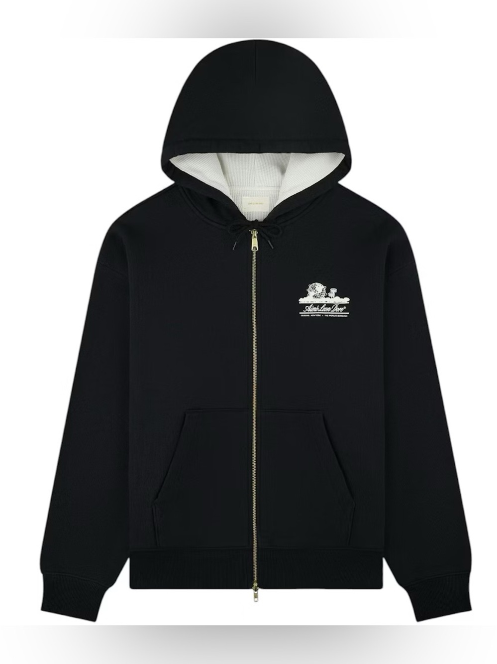 Aime Leon Dore Unisphere Waffle Lined Full-Zip Hoodie Size XXL in Jet Black FW25